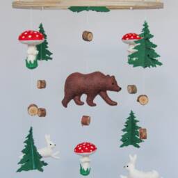 Baby Mobile Woodland - Mobile Baby With Bear, Bunnies & Mushrooms Nursery Neutral Crib Forest Hanging - thumbnail 3