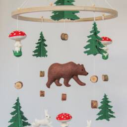 Baby Mobile Woodland - Mobile Baby With Bear, Bunnies & Mushrooms Nursery Neutral Crib Forest Hanging - thumbnail 2