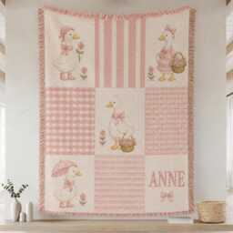 Personalized Goose Woven Blanket, Custom Name Baby Nursery Decor, Blanket - thumbnail 2