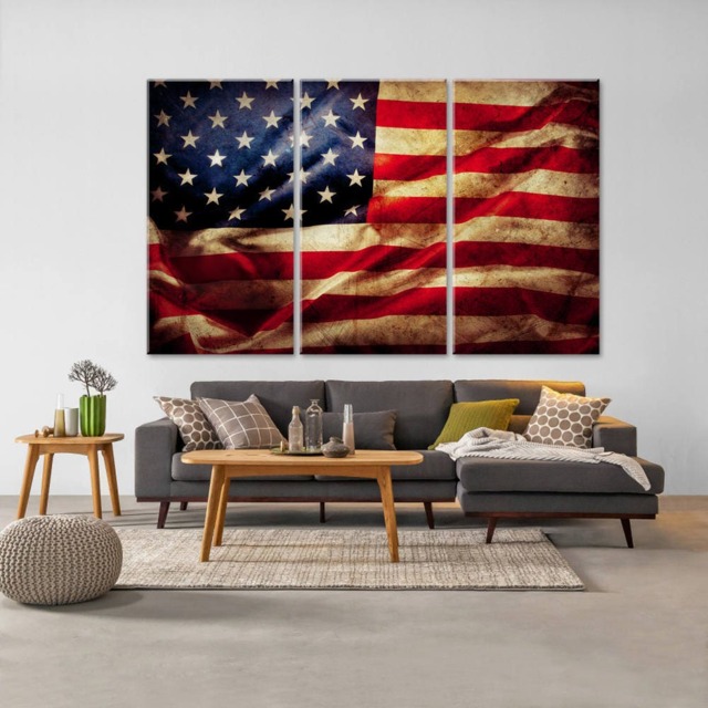 Us Flag Canvas Wall Art, Decor, Large Framed Home Office Decor From United States, Game Room - image 1
