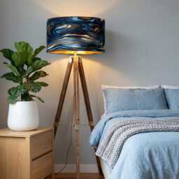 Handmade By Order Luxury Deep Blue & Gold Wave Marble Pattern On Velvet Drum Lamp Shade Pendant Light All Shapes Sizes Avai - thumbnail 2