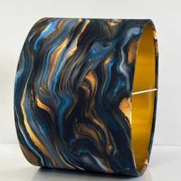 Handmade By Order Luxury Deep Blue & Gold Wave Marble Pattern On Velvet Drum Lamp Shade Pendant Light All Shapes Sizes Avai - thumbnail 3