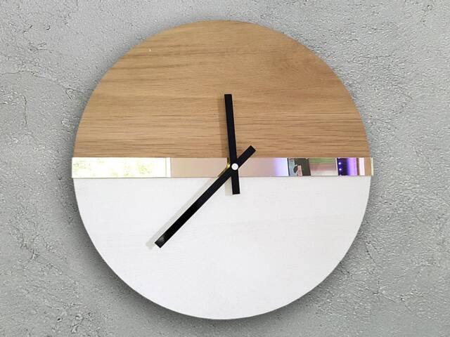 Wall Clock Wooden Gold Mirror New 33, 5cm/13, 19 - image 1