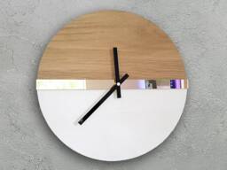 Wall Clock Wooden Gold Mirror New 33, 5cm/13, 19 - thumbnail 1