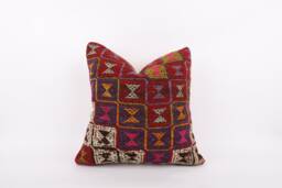 Geometric Kilim Pillow Cover 20x20 Vintage Turkish Wool Cushion - thumbnail 1