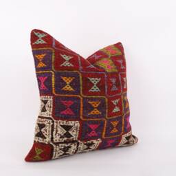 Geometric Kilim Pillow Cover 20x20 Vintage Turkish Wool Cushion - thumbnail 2