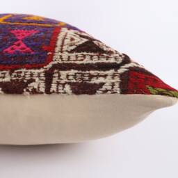 Geometric Kilim Pillow Cover 20x20 Vintage Turkish Wool Cushion - thumbnail 4