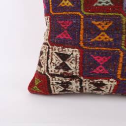 Geometric Kilim Pillow Cover 20x20 Vintage Turkish Wool Cushion - thumbnail 3