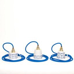 Lieselotte Handmade Hanging Lamp, Cup Made Of Vintage Teacup With Indian Blue D??cor, Brass Frame & Textile Cable - thumbnail 2