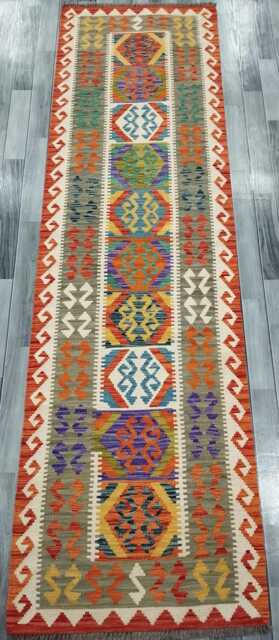 Tribal Runner Rug, Handmade Artisan Afghan Turkish Scandinavian Navajo Bohemian Flatweave Wool Kilim Rug 297x83 cm - image 1