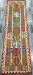 Tribal Runner Rug, Handmade Artisan Afghan Turkish Scandinavian Navajo Bohemian Flatweave Wool Kilim Rug 297x83 cm - thumbnail 1