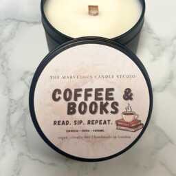 Coffee & Books Candle - Cozy Book Lover Espresso, Cocoa, Caramel Scent Reading Nook Bookish Gift For Readers - thumbnail 2