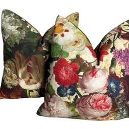 Dutch Heritage/Rijksmuseum Damask Rose, Peony, Tulip Printed Cotton Cushion Cover Home Decor - thumbnail 2