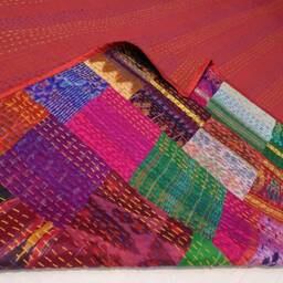 Handmade Silk Patchwork Kantha Quilt Bohemian Bedding Throw - thumbnail 4