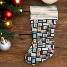 Rifle Paper Co Holiday Classics Ii Stamps in Evergreen Fabric Christmas Stocking - thumbnail 1