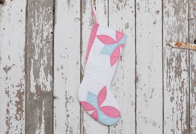 Vintage Quilt Christmas Stocking Hand-Stitched Flower Petal Design - image 1