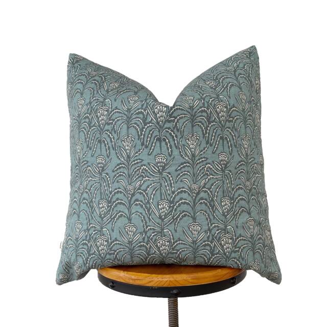 Blue Gray & Beige Floral Pillow Cover , Designer Fabric Pillow Cover - image 1