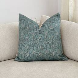 Blue Gray & Beige Floral Pillow Cover , Designer Fabric Pillow Cover - thumbnail 4