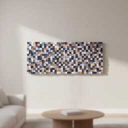 Modern Gray & Blue Geometric Wood Wall Art, 3D Acoustic Relief Sculpture - thumbnail 3