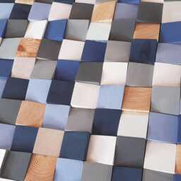 Modern Gray & Blue Geometric Wood Wall Art, 3D Acoustic Relief Sculpture - thumbnail 4