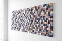 Modern Gray & Blue Geometric Wood Wall Art, 3D Acoustic Relief Sculpture