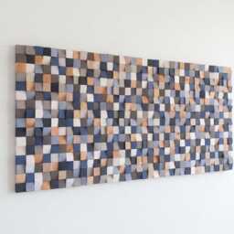 Modern Gray & Blue Geometric Wood Wall Art, 3D Acoustic Relief Sculpture - thumbnail 2