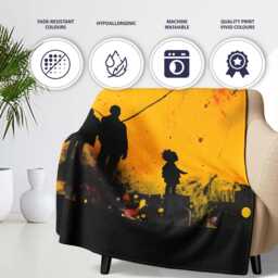 Family Silhouette Against Yellow Cityscape, Decorative Wall Art Style, Comfortable Everyday Use - Super Soft Fleece Blanket Bed Sofa Throw - thumbnail 2