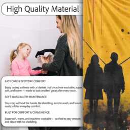 Family Silhouette Against Yellow Cityscape, Decorative Wall Art Style, Comfortable Everyday Use - Super Soft Fleece Blanket Bed Sofa Throw - thumbnail 4