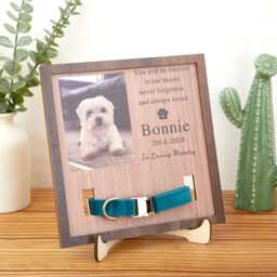 Custom Memorial Standing Frame, Memorial Pet Collar With Photo, Puppy Wood Frame Display, in Loving Memory, Pet Loss Gifts - thumbnail 3