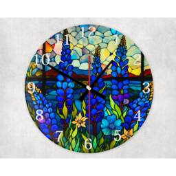 Bluebonnets Glass Wall Clock Faux Stained Decor - thumbnail 1