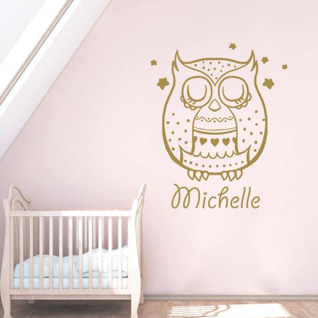 Wall Decals Custom Personalized Name Decal Owl Hearts Stars Sleep Vinyl Sticker Girl Bedroom Nursery Baby Room Children Home Decor La16 - image 1