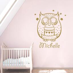 Wall Decals Custom Personalized Name Decal Owl Hearts Stars Sleep Vinyl Sticker Girl Bedroom Nursery Baby Room Children Home Decor La16 - thumbnail 1