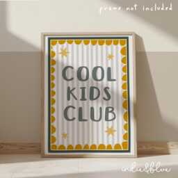 Cool Kids Club Print in Blue & Mustard Yellow, Scalloped Retro Bedroom Playroom, Scandi Nursery Decor - thumbnail 1