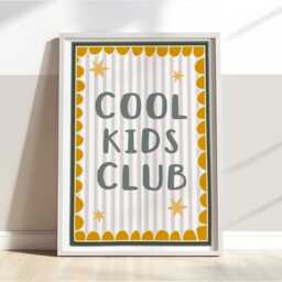 Cool Kids Club Print in Blue & Mustard Yellow, Scalloped Retro Bedroom Playroom, Scandi Nursery Decor - thumbnail 3
