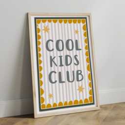 Cool Kids Club Print in Blue & Mustard Yellow, Scalloped Retro Bedroom Playroom, Scandi Nursery Decor - thumbnail 2