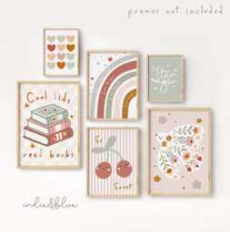 Set Of 6 Girls Gallery Wall Prints, Inspirational Quotes, Positivity Art, Sage Green & Dusky Pink Wildflower Bundle - thumbnail 1