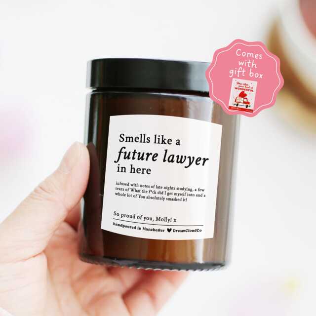 Graduation Gift For Future Lawyer Law Student Daughter Son - Well Done Qualifying Solicitor Funny Personalized Candle - image 1