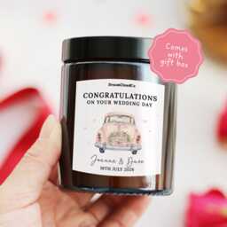 Wedding Gift For Couple Friend Personalized Candle With Custom Names - Congratulations On Your Day Bride & Groom - thumbnail 1