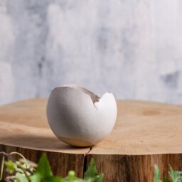 White Round Ceramic Votive Candle Holder - Egg-Shaped Bowl - thumbnail 3