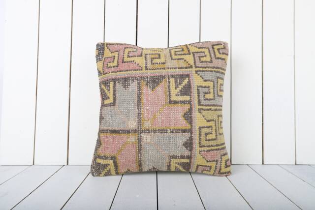 Handmade Vintage Kilim Pillow Cover Turkish Anatolian Cushion - 16x16 - image 1
