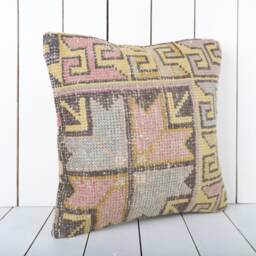 Handmade Vintage Kilim Pillow Cover Turkish Anatolian Cushion - 16x16 - thumbnail 3