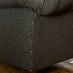2 Seater Dark Grey Herringbone Wool Chesterfield Sofa, Antique Tan Leather, British Handmade - thumbnail 4