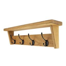 Wall Mounted Solid Oak Coat Rack, Hook, Handmade Wooden Entryway Shelf With Cast Iron Hooks, Towel Hanger, Utility Antique Mudroom