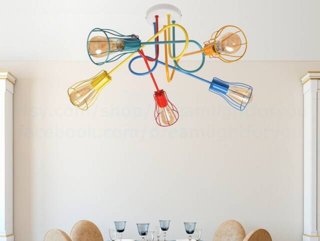 5 Colored Cage Lights Branching Semi Flush Mount Ceiling Light Fixture Kid Chandelier Lighting Multi-Light Nursery - image 1