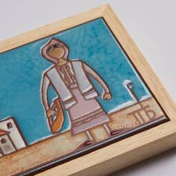Handmade Greek Village Ceramic Tile Art, Framed Wall Decor - thumbnail 2