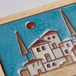 Handmade Greek Village Ceramic Tile Art, Framed Wall Decor - thumbnail 3
