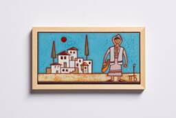 Handmade Greek Village Ceramic Tile Art, Framed Wall Decor - thumbnail 1