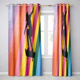Colourful Skateboarder Silhouette Rainbow Street Art Modern Design For Home Decor Readymade Eyelet Ring Top Thermal 100% Blackout Curtains - thumbnail 1