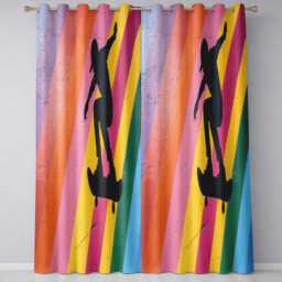 Colourful Skateboarder Silhouette Rainbow Street Art Modern Design For Home Decor Readymade Eyelet Ring Top Thermal 100% Blackout Curtains - thumbnail 3