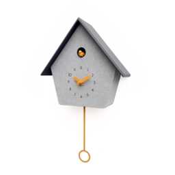 Modern Cuckoo Clock, Scandinavian Wall Decor, Minimalist Concrete Design, Grey House Shape, Handmade Gift - thumbnail 4